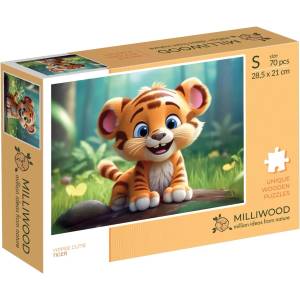 Milliwood Дървен пъзел Milliwood, Yuppie Cutie, 70 части - Тигърче (S-Tiger-5054) - bright-toys