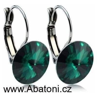 Swarovski Elements Rivoli vlepený krystal stříbrné náušnice visací zelené kulaté 31106.3 Emerald zelená tmavá smaragdová brčálová