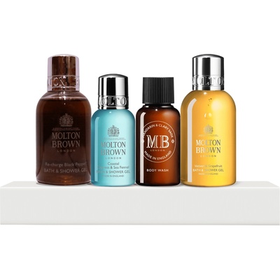 Molton Brown Комплект Discovery Collection Molton Brown: душ гел с черен пипер 50 мл + душ гел с крайбрежен кипарис и морски копър 30 мл + душ гел с мандарина и градински чай 30 мл + душ гел с ветивер и грейпфрут 50 мл