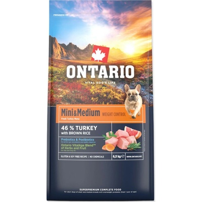 Ontario Mini & Medium Weight Control Turkey & Brown Rice 13 kg