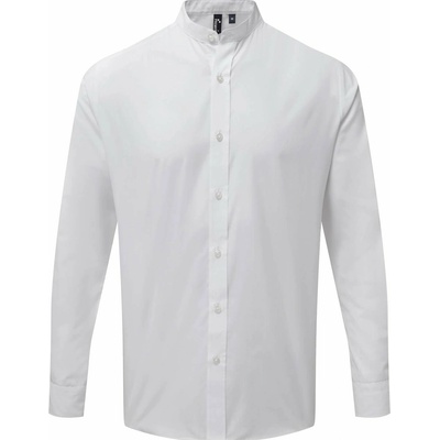 Premier Workwear pánská košile Grandad s dlouhým rukávem a pasovým límcem PW258 bílá