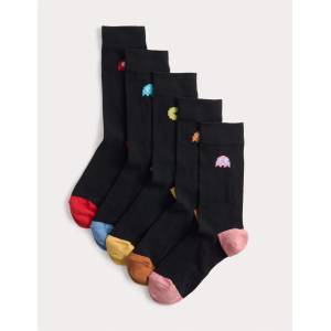 Marks & Spencer Чорапи Pac-Man с висок дял памук, 5 чифта Marks & Spencer черни Marks & Spencer | Cheren | МЪЖЕ | 6-8.5