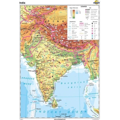 Cartographia India (100x140 cm – 1:3600000), nástenná, fóliovaná, lištovaná