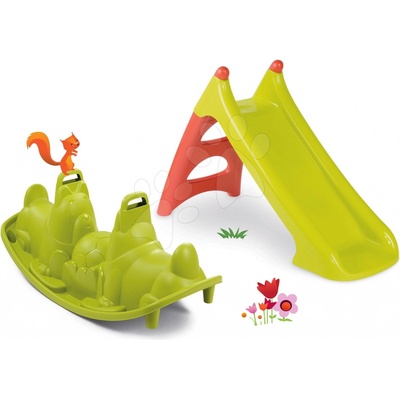 Smoby Set hojdačka Tuleň obojstranná s vodotryskom šmykľavka Macko Pú Toboggan XS s vodou dĺžka 90 cm a zmrzlina s kornútkami