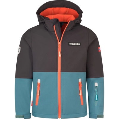 TROLLKIDS Детско софтшел яке Trollkids Kid's Skjorta Jacket Softshell jacket - Stormy Blue / Mystic Blue / Glow Green - размер 104 (EU) (703-6162-0313)