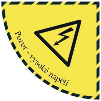 Samolepicí plošné protiskluzové značení (čtvrtkruh), ''pozor, vysoké napětí'' – fólie, 900×900 mm