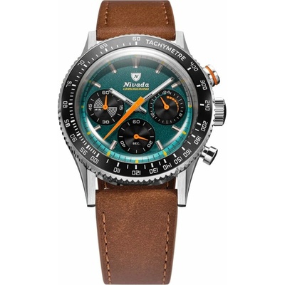 Nivada Grenchen Chronoking Meca Racing Green - Inter. Bezel - Brown Leather