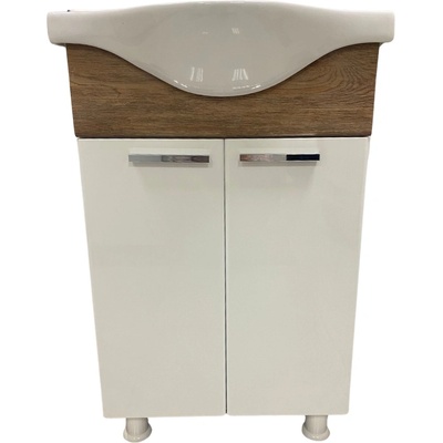 Ramois Шкаф за баня с мивка Панама 55 или 65 см, водоустойчив, бял с дървесен декор