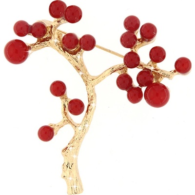 Biju brož zlatý strom vyskládaný červenými perličkami 9001547-1