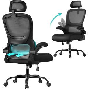 SONGMICS Офис стол Songmics OBN041B01, до 120кг, полиестер, стоманена рамка, регулиране на височината/облегалката, двуслойна дишаща мрежа, черен (OBN041B01)