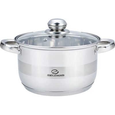 Elekom Тенджера инокс ЕК-2615 g, Стъклен капак, 7 Слойно Индукционно дъно, 26х15, 5 см, Полезен обем - 8 Литра, Мерителна скала отвътре