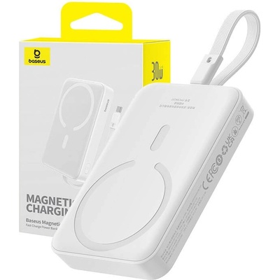 Baseus Magnetic Mini Wireless Charging Power Bank 10000 mAh 30W (P1002210B223) - преносима външна батерия с USB-C порт и безжично зареждане с MagSafe (бял)