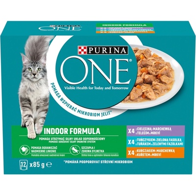 Purina ONE Indoor tuniak teľacie v šťave 12 x 85 g