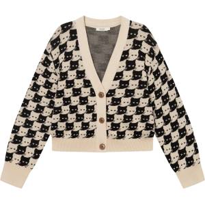 DEDICATED Дамски пуловер DEDICATED Women's Cardigan Kanan Pepita Cats Cardigan - Oat White - размер XL (117-3870-0115)