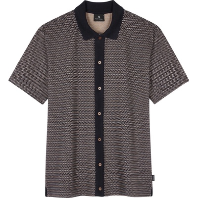 PS Paul Smith Риза с къс ръкав PS Paul Smith Men's Button Front Short Sleeve Patterned Shirt - Blue 49