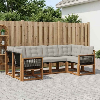 vidaXL Комплект дивани за открито 6 pcs Естествено и светлосиво (3382175)