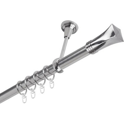 OK-GarnýžeCZ Garnýž kovová jednořadá 25mm Swing nerez 380 cm do stěny / kroužky s háčkem