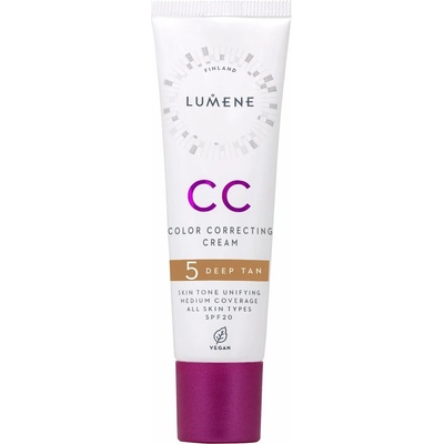 Lumene CC Color Correcting Cream CC krém pre jednotný tón pleti SPF 20 5 Deep Tan Warm 30 ml