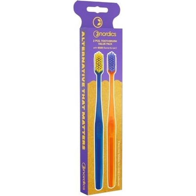 Nordics Oral Care Zubné kefky Soft z recyklovateľného bioplastu Oranžová/modrá 2 ks