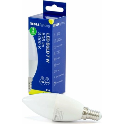 Tesla LED žiarovka LED žiarovka CANDLE sviečka, E14, 7W, 230V, 806lm, 25 000h, 3000K teplá biela, 180st CL140730-6