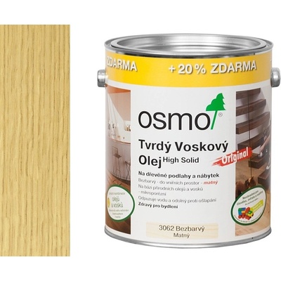 Osmo 3062 Tvrdý voskový olej Originál 3 l Bezfarebný matný