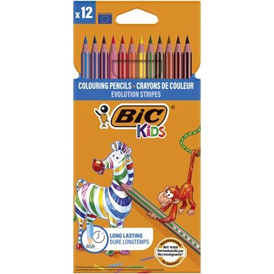 BIC Комплект цветни моливи, BIC KIDS "Evolution Stripes", 12 различни цвята (9505222)