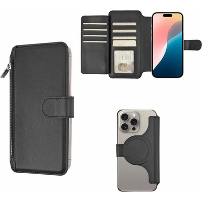 4smarts Universal Magnet Wallet CoinCaddy XL - универсален кожен калъф, тип портфейл с MagSafe за смартфони до 6.7 инча (черен)