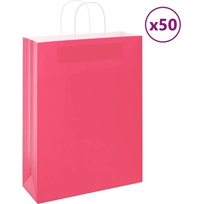vidaXL Хартиени торбички 50 бр с дръжки розови 32x12x42 см (4101662)