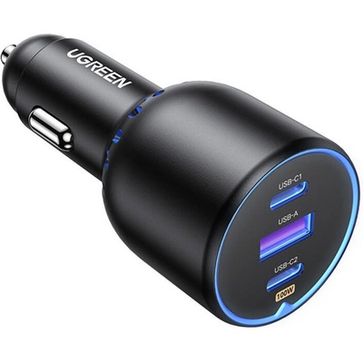 UGREEN CD293 Triple Fast Car Charger 130W - зарядно за кола с 2xUSB-C и USB-A изходи с технология за бързо зареждане и USB-C към USB-C кабел (тъмносив)