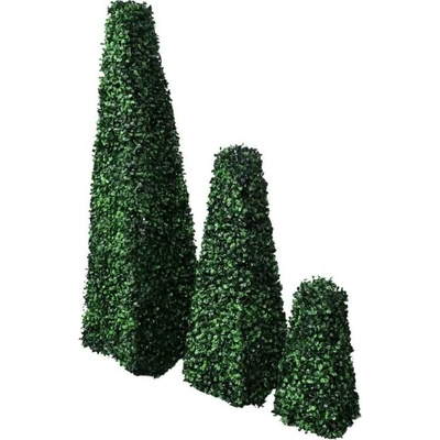 Sada 3 umělých buxusových koulí ve tvaru pyramid