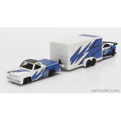 Maisto Chevrolet 1500 Pick-up With Trailer Car Transporter + Subaru Brx 2019 Modrá Bílá 1:64