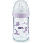 Nuk Стъклено шише със силиконов биберон NUK - Nature Sense, Softer, TC, 240 ml, размер M, Лилаво (10745117-Лилав)