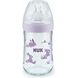 Nuk Стъклено шише със силиконов биберон NUK - Nature Sense, Softer, TC, 240 ml, размер M, Лилаво (10745117-Лилав)