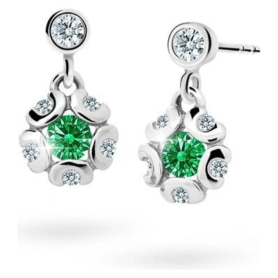 Danfil dětské náušnice kytičky C2178 z bílého zlata s kamínkem Emerald Green zapínání balónek
