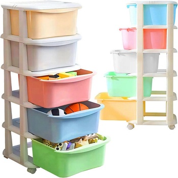 ProCart Органайзер за играчки, 5 чекмеджета за съхранение, колелца, 98x37x37 см (RET-OR1159)