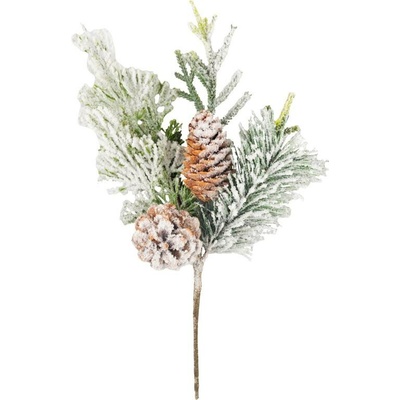 MagicHome Vetvička Vianoce, so šiškami, zasnežená, 30 cm