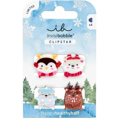 Invisibobble Clipstar Kids Cozy Snowy Friends 4 ks, Cozy Snowy Friends