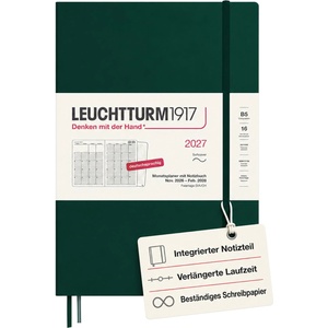 Leuchtturm1917 monthly planner with notebook 2027 Composition (B5) - German, Forest Green, softcover, 178 x 254 mm, 16 months, 132 note pages dotted with table of contents - 400173 (400173)