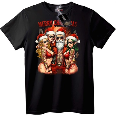 NOONEBRAND Тениска Весела Коледа Дядо Коледа и момичета - 6XL, Black