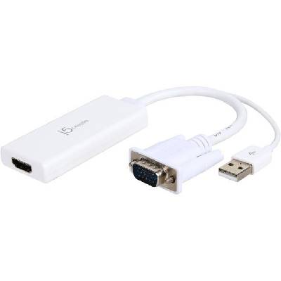 Аудио видео адаптер j5create JDA214, VGA/USB мъжко - HDMI женско, Бял (J5-JDA214)