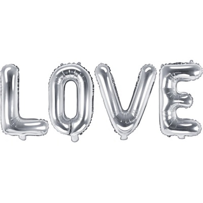 PartyDeco Fóliový balónek Love stříbrný 140 x 35cm
