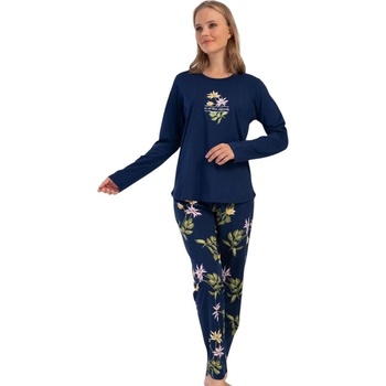 Дамска макси памучна пижама в тъмносиньо с цветя
