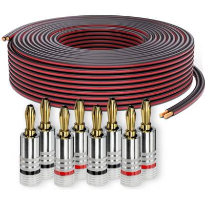PureLink speaker cable OFC 2x2.50mm2 (0.20mm), 25.0m, black with red characteristic, set with 8 banana plugs - SE-SP062-025-B08