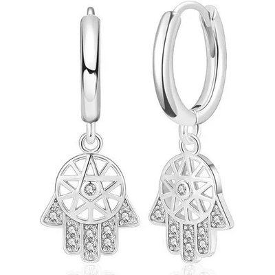Majya stříbrné náušnice HAMSA ruka 10407