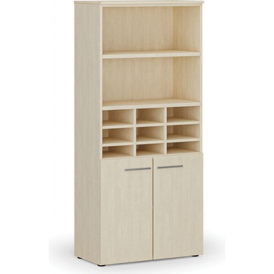 PRIMO Třídící regál s dveřmi WOOD, 800 x 420 x 1781 mm, 9 přihrádek, bříza