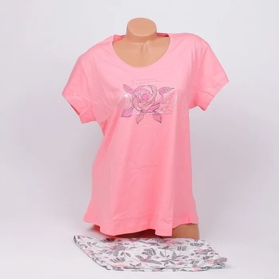 Макси лятна пижама в розово и бяло с рози