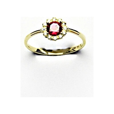 Čištín Zlatý prsten žluté i bílé zlato červený zirkon čiré zirkony T 1495