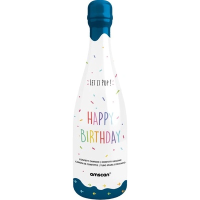 Amscan Fľaša na konfety - viacfarebné konfety - 32 cm modrá