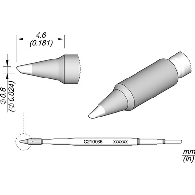 JBC C210036 – zkosený pájecí hrot Ø 0,6 mm