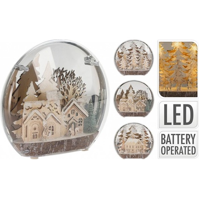 H&S LED snehová guľa s rôznymi vianočnými motívmi z dreva 25x6x22cm